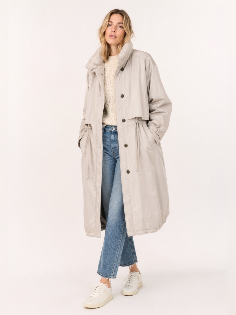 Middlebrook Park Down-Filled Long Beige Trench Coat Style Parka Size L